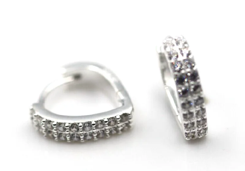 Chunky hoop earringsSterling Silver 925 White CZ ‘V’ Shape Hoop Huggies Earring