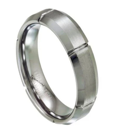 Men's multi - colored gemstone rings for a vibrant styleTungsten Wedding Ring with Satin Finish and Grooves-7mm Men's multi - colored gemstone rings for a vibrant styleTungsten Wedding Ring with Satin Finish and Grooves-7mm