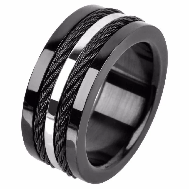 Men's tribal - print rings for a unique aestheticStainless Steel Solid Carbon Cable Inlay Ring-9.52mm Men's tribal - print rings for a unique aestheticStainless Steel Solid Carbon Cable Inlay Ring-9.52mm
