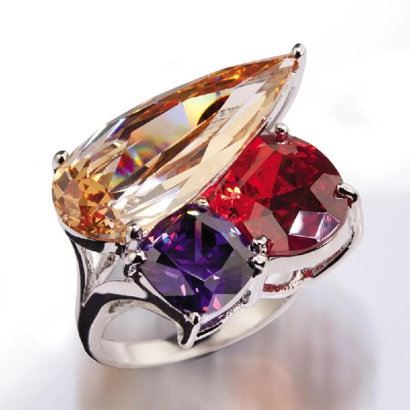 Engagement - Inspired Women's Rings with a Halo of Small DiamondsRaindrop Ring