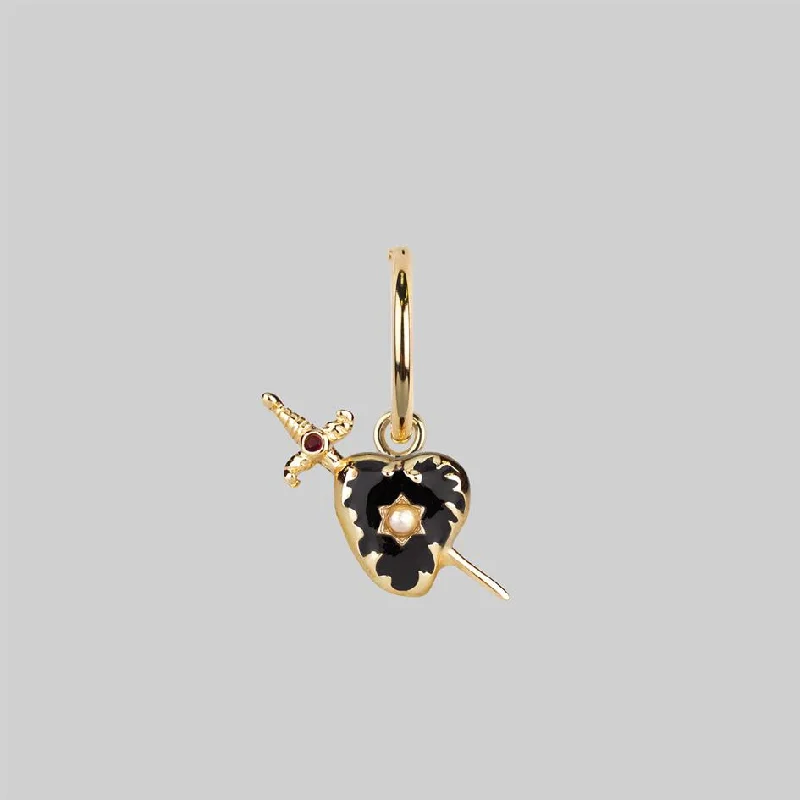 Chunky hoop earringsDEVOTION. Black Heart & Sword Hoop Earrings - Gold