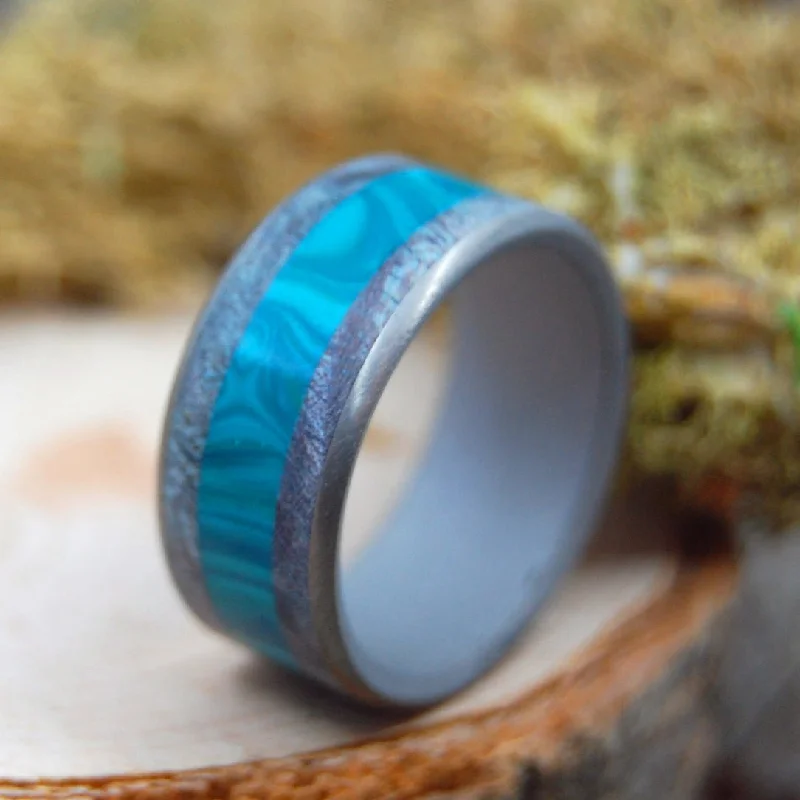 Men's anti - allergy rings for sensitive skinWe Are As Swimmers | Men's Blue Maple Wood, Chrysocolla Stone & Titanium Wedding Ring