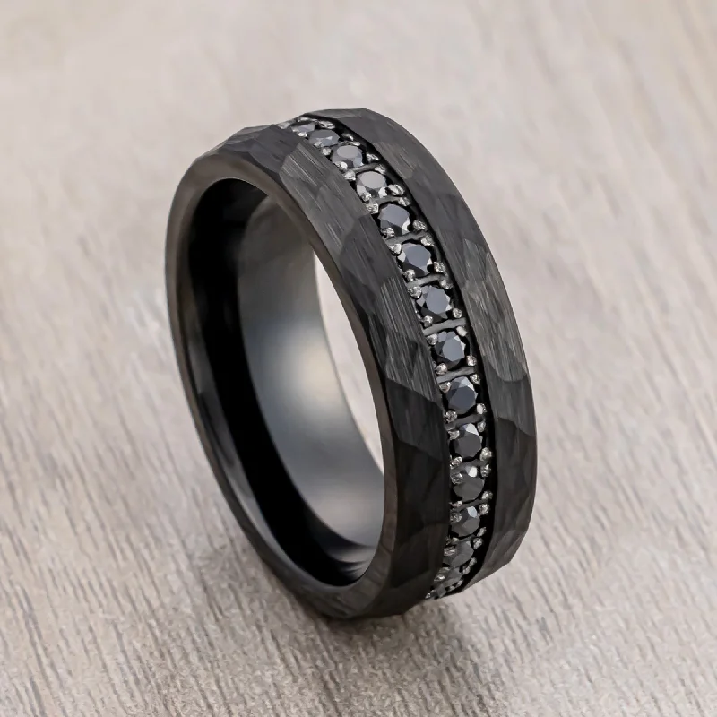 Silicone Women's Rings for a Comfortable and Durable Option8mm - Black Tungsten Hammered Wedding Band, with Black Sapphires Ring Silicone Women's Rings for a Comfortable and Durable Option8mm - Black Tungsten Hammered Wedding Band, with Black Sapphires Ring