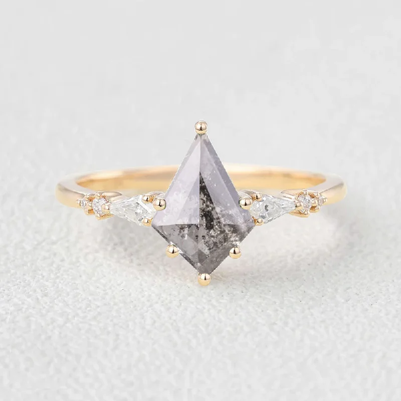 Art Deco - Inspired Women's Diamond Rings with Geometric Designs and Baguette - Cut DiamondsSalt and Pepper Diamonds Kite Cut Engagement Ring Art Deco - Inspired Women's Diamond Rings with Geometric Designs and Baguette - Cut DiamondsSalt and Pepper Diamonds Kite Cut Engagement Ring