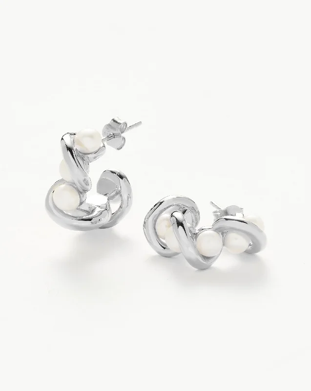 Personalized hoop earringsMolten Pearl Twisted Mini Double Hoop Earrings