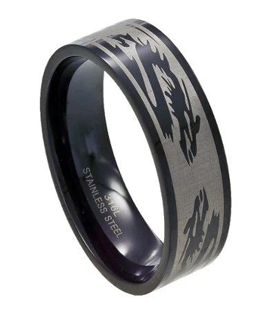 Men's Celtic - pattern rings with intricate designsBlack Stainless Steel Dragon Ring-8mm Men's Celtic - pattern rings with intricate designsBlack Stainless Steel Dragon Ring-8mm