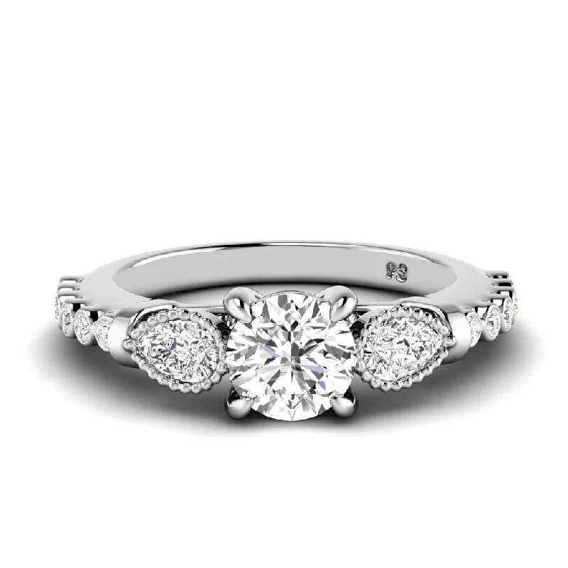 Men's Opal Engagement Rings in 10K Gold with a Milgrain - Trimmed Band0.77-1.92 CT Round & Pear Cut Diamonds - Engagement Ring