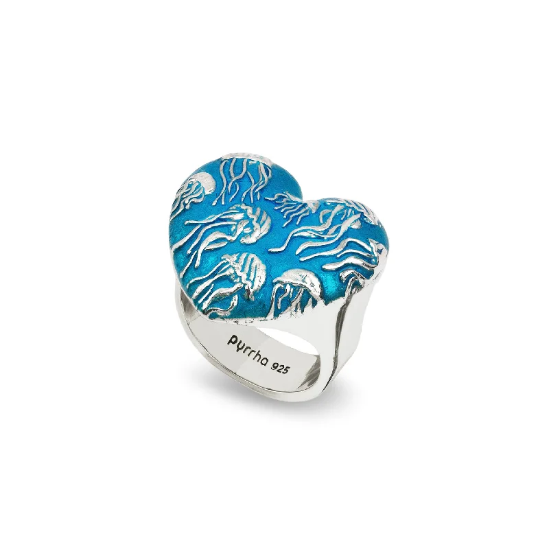 Enamel - Coated Women's Rings in Bright, Bold ColorsJellyfish Large Puffed Heart Signet Ring - Capri Blue Enamel - Coated Women's Rings in Bright, Bold ColorsJellyfish Large Puffed Heart Signet Ring - Capri Blue
