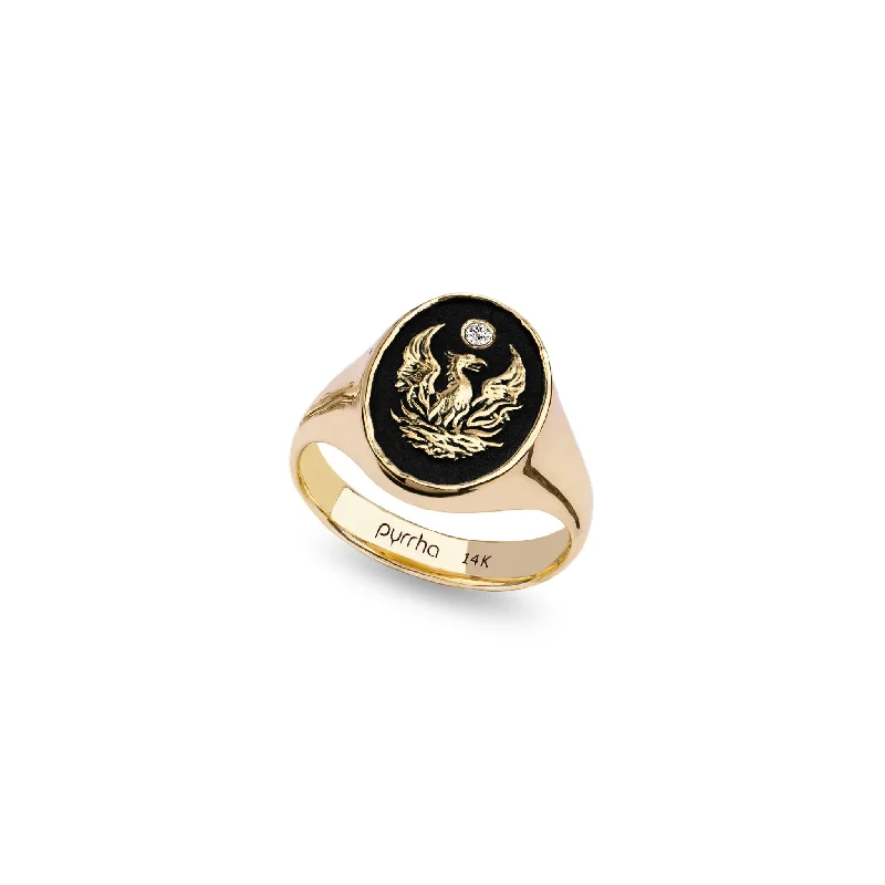 Engagement - Inspired Women's Rings with a Halo of Small DiamondsFire Within 14K Gold Diamond Set Signet Ring Engagement - Inspired Women's Rings with a Halo of Small DiamondsFire Within 14K Gold Diamond Set Signet Ring