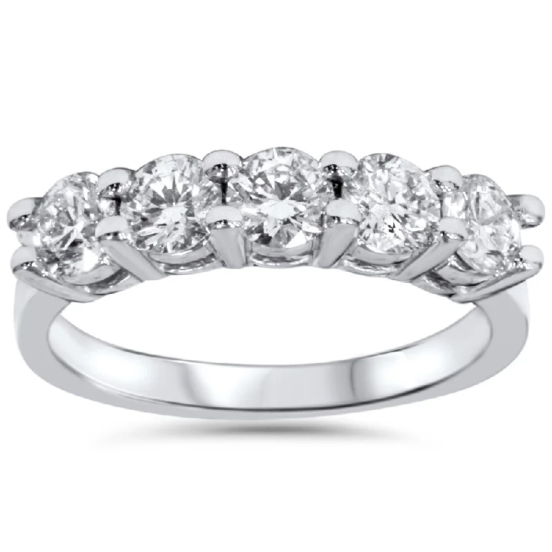 Channel - Set Women's Diamond Rings with Diamonds Securely Held in a Metal Groove for Durability14k White Gold 1 1/4ct TDW Five Stone Diamond Wedding Ring Channel - Set Women's Diamond Rings with Diamonds Securely Held in a Metal Groove for Durability14k White Gold 1 1/4ct TDW Five Stone Diamond Wedding Ring