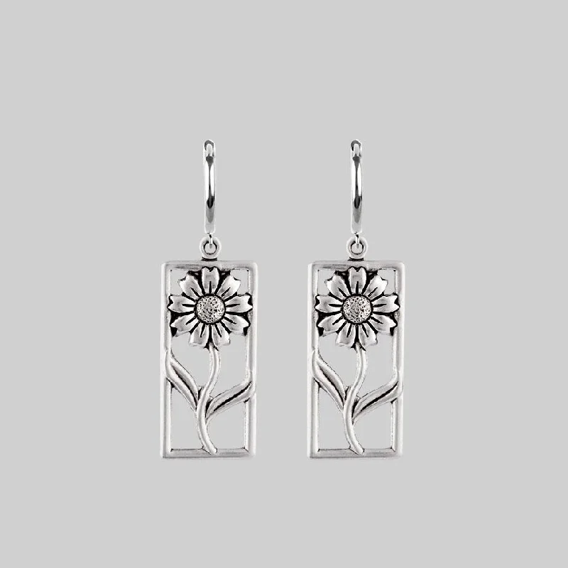 Oval hoop earringsSERENA. Sunflower Hoop Earrings - Silver