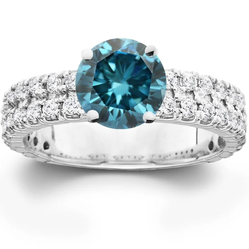 Women's Diamond Rings with Sapphire Accents in Blue for a Colorful and Sophisticated Touch3.40CT Blue & White Diamond Engagement Ring White Gold