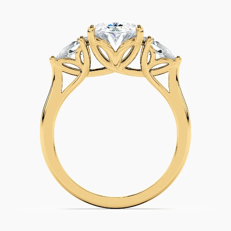 Women's Diamond Rings with Opal Inlays and Diamond Accents for a Mysterious and Iridescent LookAuriya 14kt Yellow Gold Lab Grown Oval Diamond Engagement Ring with Vintage Three Stone Pear Accents (F-G, VS)