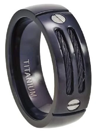 Men's laser - engraved rings with custom messagesBlack Titanium Cable Ring with Screw Accent -8mm Men's laser - engraved rings with custom messagesBlack Titanium Cable Ring with Screw Accent -8mm