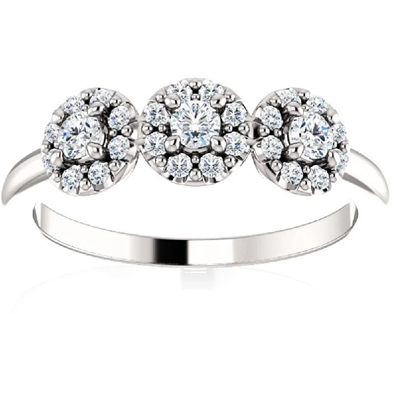 Cluster - Style Women's Diamond Rings with Multiple Small Diamonds Arranged in a Stunning Pattern1/2 Ct Three Stone Lab Grown Diamond Halo Engagement Ring White Gold Cluster - Style Women's Diamond Rings with Multiple Small Diamonds Arranged in a Stunning Pattern1/2 Ct Three Stone Lab Grown Diamond Halo Engagement Ring White Gold
