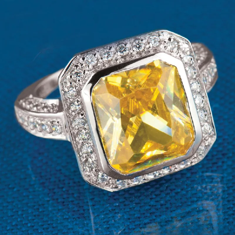 Statement - Making Cocktail Rings for Women with Large Cubic ZirconiaCanary Emerald Cut Ring Statement - Making Cocktail Rings for Women with Large Cubic ZirconiaCanary Emerald Cut Ring