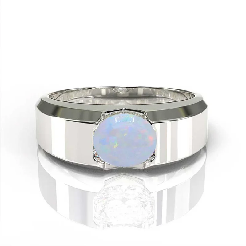 Men's lightweight rings for all - day comfort2 Carat White Opal Men's Gold Ring