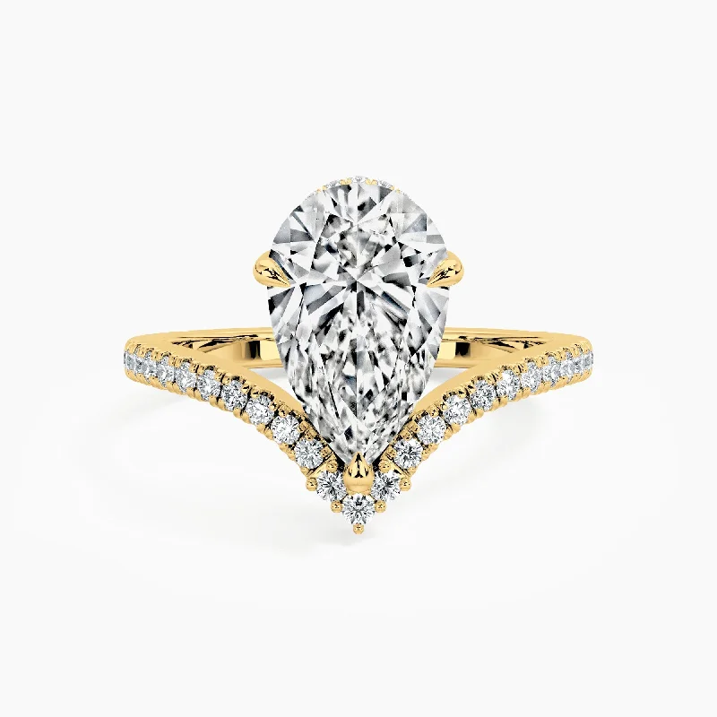 Princess - Cut Women's Diamond Rings in White Gold with a High - Clarity Diamond for a Modern LookAuriya 14kt Yellow Gold Lab Grown Pear Chevron Diamond V Double Hidden Halo Engagement Ring (F-G, VS)