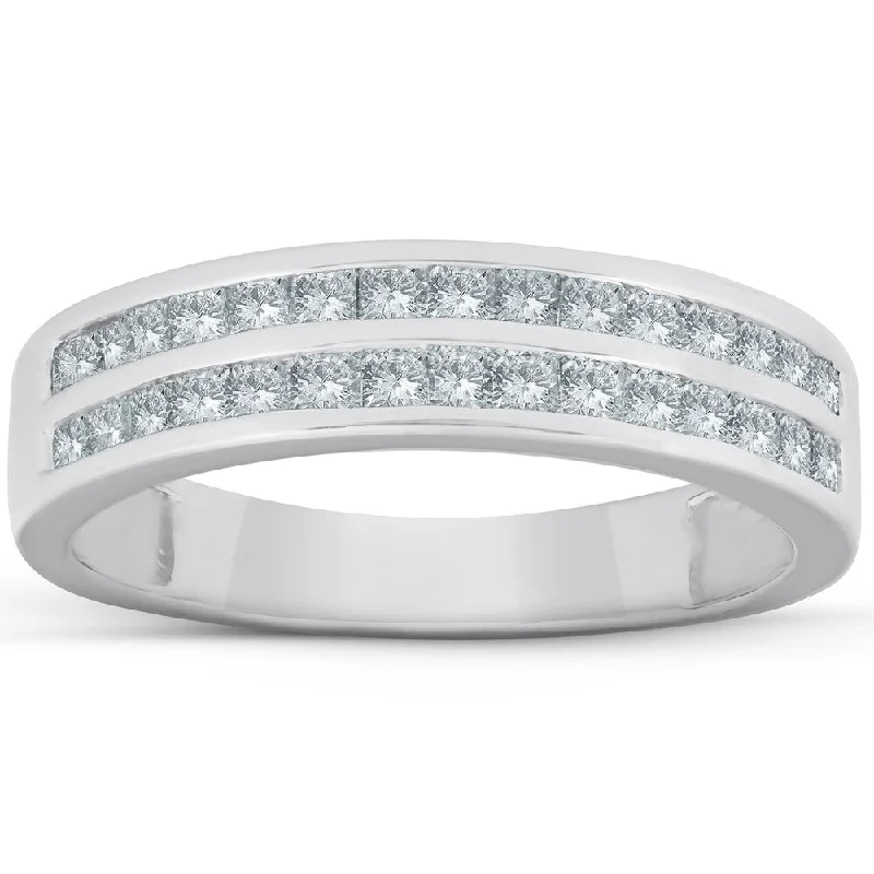 Women's Diamond Rings with Side - Stone Pave Setting for a Sparkling and Continuous Shine3/4 Ct Diamond Princess Cut Double Channel Wedding Ring 10k White Gold Women's Diamond Rings with Side - Stone Pave Setting for a Sparkling and Continuous Shine3/4 Ct Diamond Princess Cut Double Channel Wedding Ring 10k White Gold