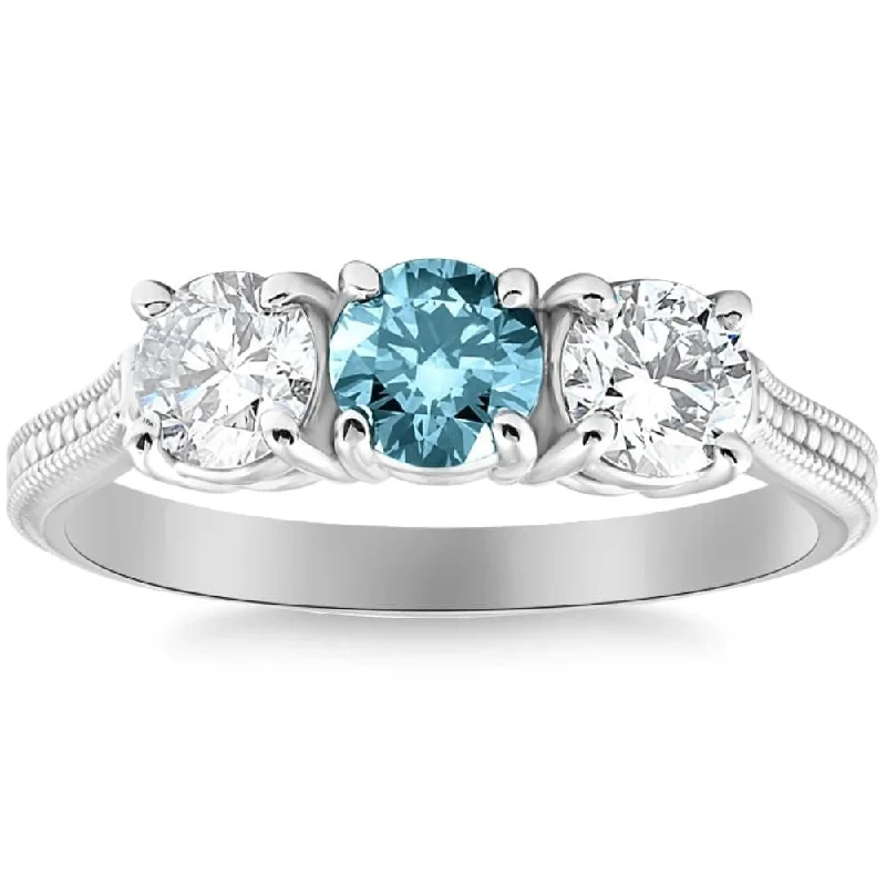 Pear - Shaped Women's Diamond Rings in Yellow Gold with a Single - Diamond Pendant Look1 1/2Ct Blue Diamond 3-Stone Accent Engagement Ring in Gold Lab Grown