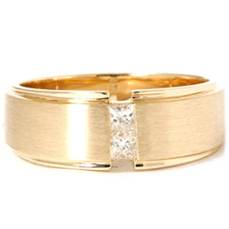 Art Deco - Inspired Women's Diamond Rings with Geometric Designs and Baguette - Cut DiamondsMens Gold Princess Cut Diamond Brushed Wedding Ring