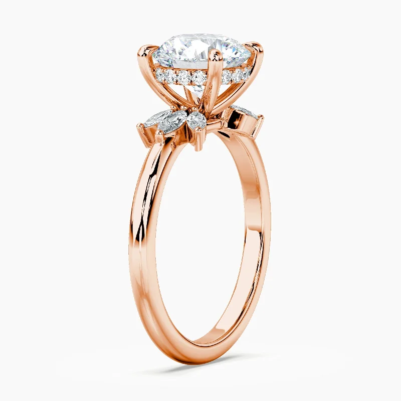 Princess - Cut Women's Diamond Rings in White Gold with a High - Clarity Diamond for a Modern LookAuriya 14kt Rose Gold Lab Grown Round Diamond Engagement Ring with Half Sunburst Marquise Accents (F-G, VS)
