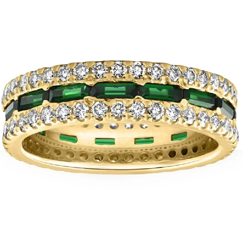 Vintage - Style Women's Diamond Rings with Floral - Engraved Bands and Multiple Diamond Accents2 1/2 Ct Diamond & Emerald Eternity Ring in Yellow Gold Lab Grown Vintage - Style Women's Diamond Rings with Floral - Engraved Bands and Multiple Diamond Accents2 1/2 Ct Diamond & Emerald Eternity Ring in Yellow Gold Lab Grown