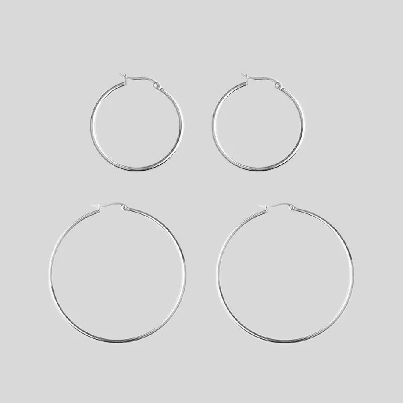 Diamond hoop earringsSilver Hoop Earrings - Set of 2
