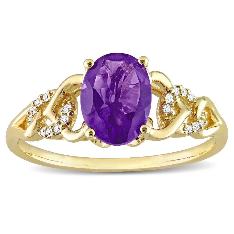 Women's Diamond Rings with Opal Inlays and Diamond Accents for a Mysterious and Iridescent LookMiadora Oval African Amethyst and Diamond Accent Link Engagement Ring in 10k Yellow Gold Women's Diamond Rings with Opal Inlays and Diamond Accents for a Mysterious and Iridescent LookMiadora Oval African Amethyst and Diamond Accent Link Engagement Ring in 10k Yellow Gold