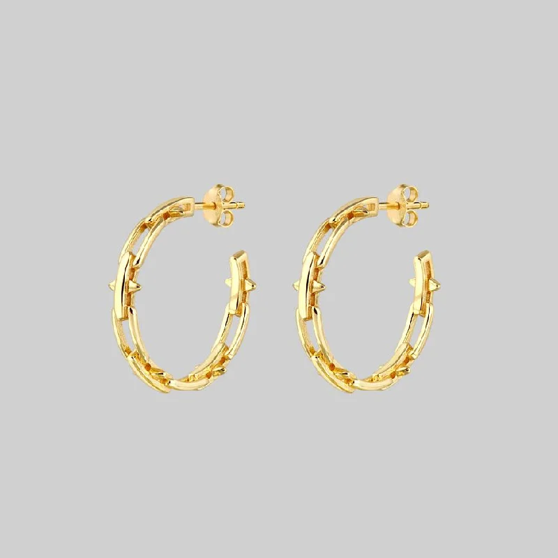 Rose gold hoop earringsLUCIA. Spiked Chain Hoop Earrings - Gold