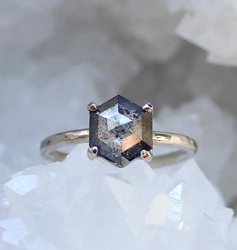 Women's Diamond Rings with Amethyst and Diamond Combinations for a Purple - Hued EleganceCustom: Hexagon Salt and Pepper Diamond Ring Women's Diamond Rings with Amethyst and Diamond Combinations for a Purple - Hued EleganceCustom: Hexagon Salt and Pepper Diamond Ring
