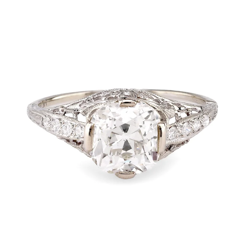 Solitaire diamond engagement ring with a platinum setting for a classic and elegant lookArt Deco GIA 1.78 Carat Old Mine Cut Diamond 14K White Gold Filigree Ring