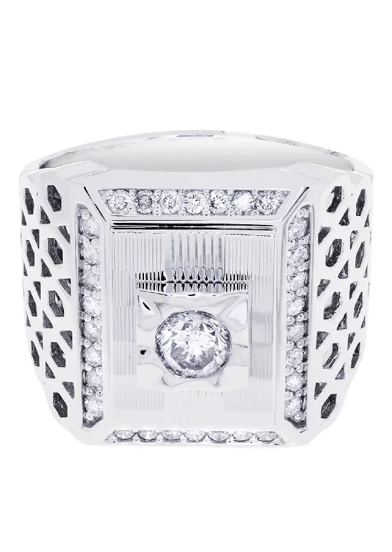 Vintage - Style Women's Diamond Rings with Floral - Engraved Bands and Multiple Diamond AccentsWhite Gold Pinky Diamond Ring| 1.06 Carats| 18.39 Grams