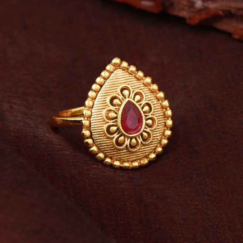Estele Gold Plated Drop Designer Matte Finish Finger Ring with Ruby Crystals for Women(Adjustable)