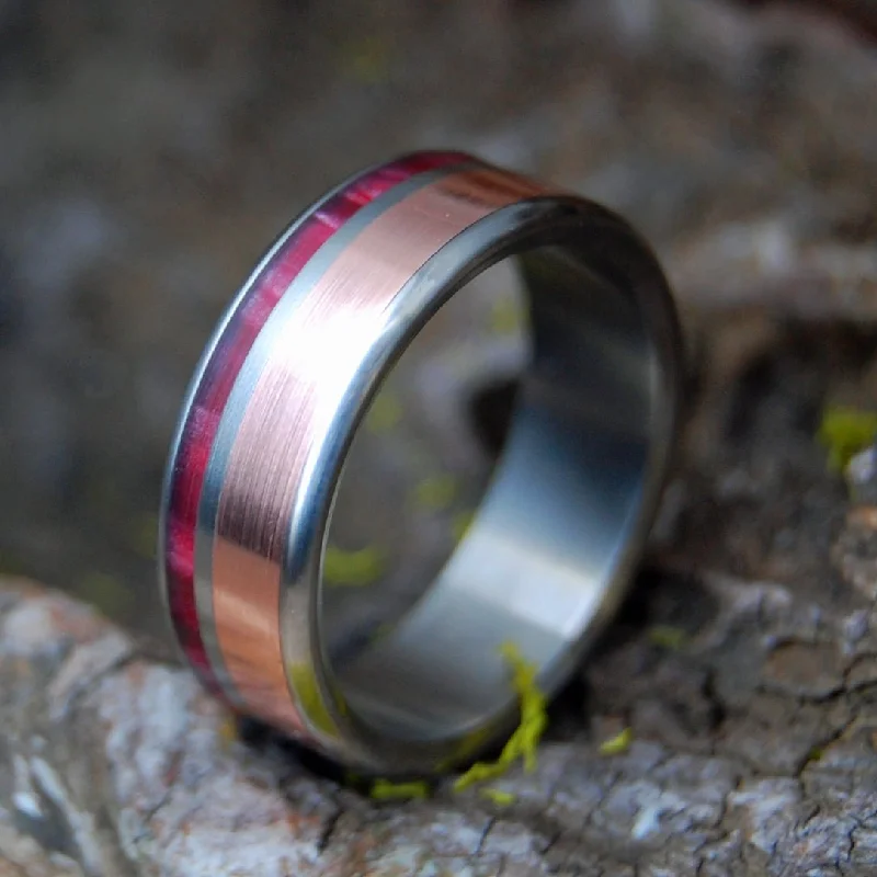 Men's waterproof rings for water - based activitiesCopper Sunset | Men's Copper, Red Marbled Opalescent & Titanium Wedding Ring