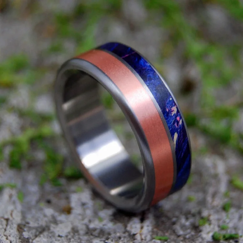 Men's infinity - symbol rings for a romantic meaningCopper Shore | Men's Copper, Blue Box Elder Wood & Titanium Wedding Ring