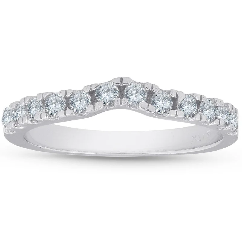 Princess - Cut Women's Diamond Rings in White Gold with a High - Clarity Diamond for a Modern Look1/3ct Curved Diamond Wedding Guard Ring 14K White Gold Princess - Cut Women's Diamond Rings in White Gold with a High - Clarity Diamond for a Modern Look1/3ct Curved Diamond Wedding Guard Ring 14K White Gold