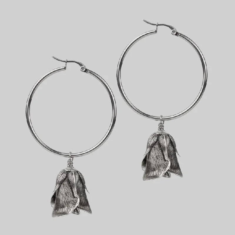 Large hoop earringsA SINGLE ROSE. Hoop Earrings - Silver