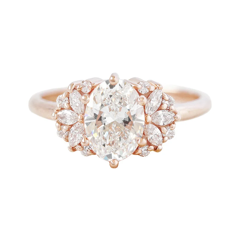 Cathedral - Style Women's Diamond Rings with a Raised Center Setting and Elaborate MetalworkOval Diamond and Marquise Diamonds Engagement Ring - Rosalia ♥ Cathedral - Style Women's Diamond Rings with a Raised Center Setting and Elaborate MetalworkOval Diamond and Marquise Diamonds Engagement Ring - Rosalia ♥