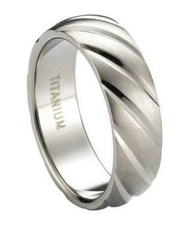 Men's thumb rings with a wide bandSatin-Finished Titanium Wedding Band with Diagonal Grooves | 8mm Men's thumb rings with a wide bandSatin-Finished Titanium Wedding Band with Diagonal Grooves | 8mm