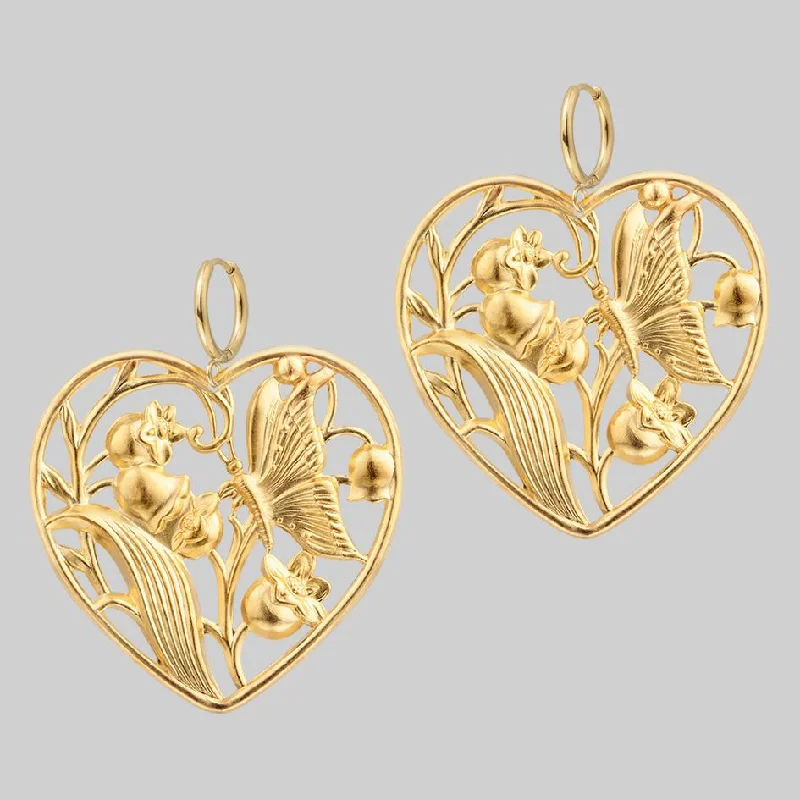 Diamond hoop earringsEPHEMERA. Blooming Heart Hoop Earrings - Gold