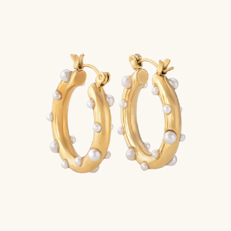 Enamel - Coated Women's Rings in Bright, Bold ColorsPearl Studded Hoop Earrings