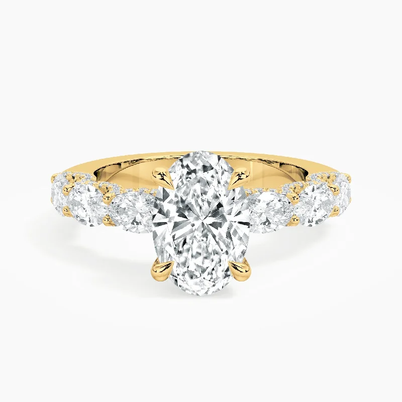 Cushion - Cut Women's Diamond Rings in Platinum with a Soft and Romantic AppearanceAuriya 14kt Yellow Gold Lab Grown Oval Diamond Engagement Ring with East-West Oval Crescent (F-G, VS)