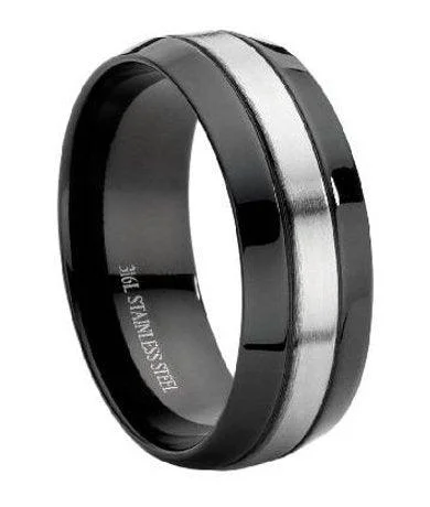 Men's black ceramic rings for a modern and edgy lookBlack Stainless Steel Wedding Band-8mm Men's black ceramic rings for a modern and edgy lookBlack Stainless Steel Wedding Band-8mm