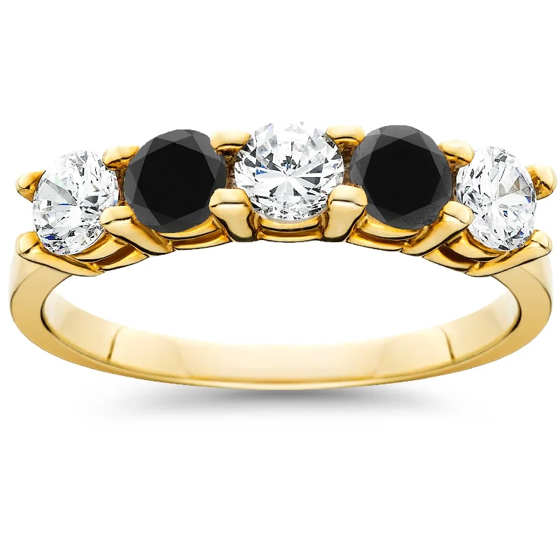 Women's Solitaire Diamond Rings with Round - Cut Diamonds and Platinum Settings for an Elegant Engagement1 1/4CT Black & White Diamond 5 Stone Wedding Ring Yellow Gold