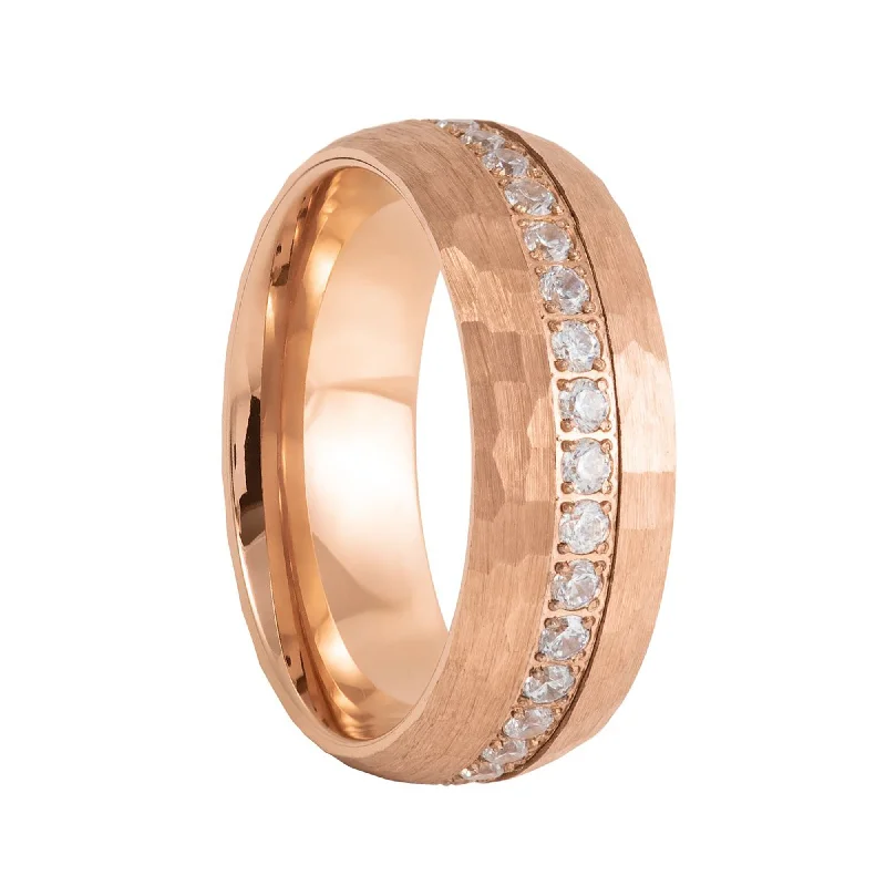 Engagement - Inspired Women's Rings with a Halo of Small Diamonds8mm Rose Gold Tungsten Ring, Tungsten Wedding Band with White Diamonds Engagement - Inspired Women's Rings with a Halo of Small Diamonds8mm Rose Gold Tungsten Ring, Tungsten Wedding Band with White Diamonds