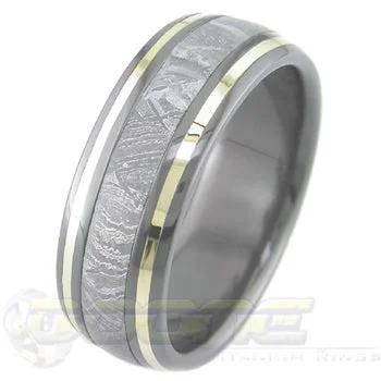 Titanium Rings with a Frosted - Finish Surface for a Modern AestheticBlack Zirconium Meteorite with Twin Gold Titanium Rings with a Frosted - Finish Surface for a Modern AestheticBlack Zirconium Meteorite with Twin Gold