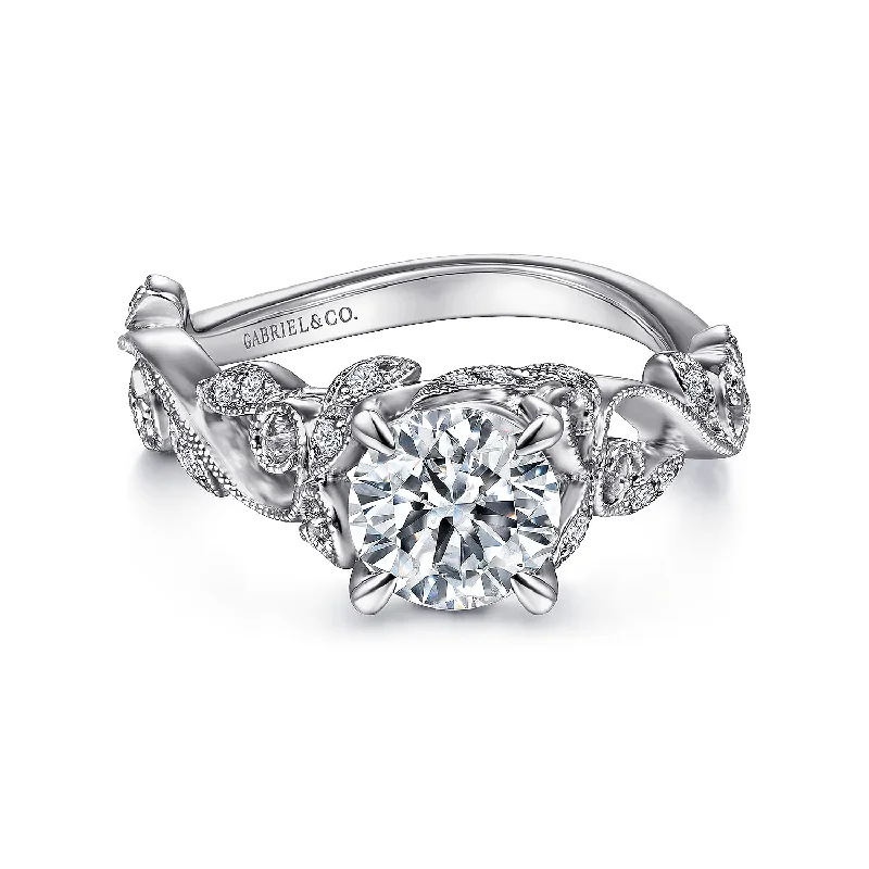 Vintage - Style Women's Diamond Rings with Floral - Engraved Bands and Multiple Diamond AccentsGabriel - Floral Collection 14K White Gold 0.14ctw 4 Prong Style Diamond Semi-Mount Engagement Ring Vintage - Style Women's Diamond Rings with Floral - Engraved Bands and Multiple Diamond AccentsGabriel - Floral Collection 14K White Gold 0.14ctw 4 Prong Style Diamond Semi-Mount Engagement Ring