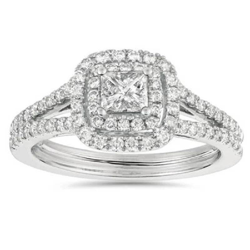 Channel - Set Women's Diamond Rings with Diamonds Securely Held in a Metal Groove for Durability1ct Princess Cut Diamond Double Halo Engagement Ring 14K White Gold Channel - Set Women's Diamond Rings with Diamonds Securely Held in a Metal Groove for Durability1ct Princess Cut Diamond Double Halo Engagement Ring 14K White Gold