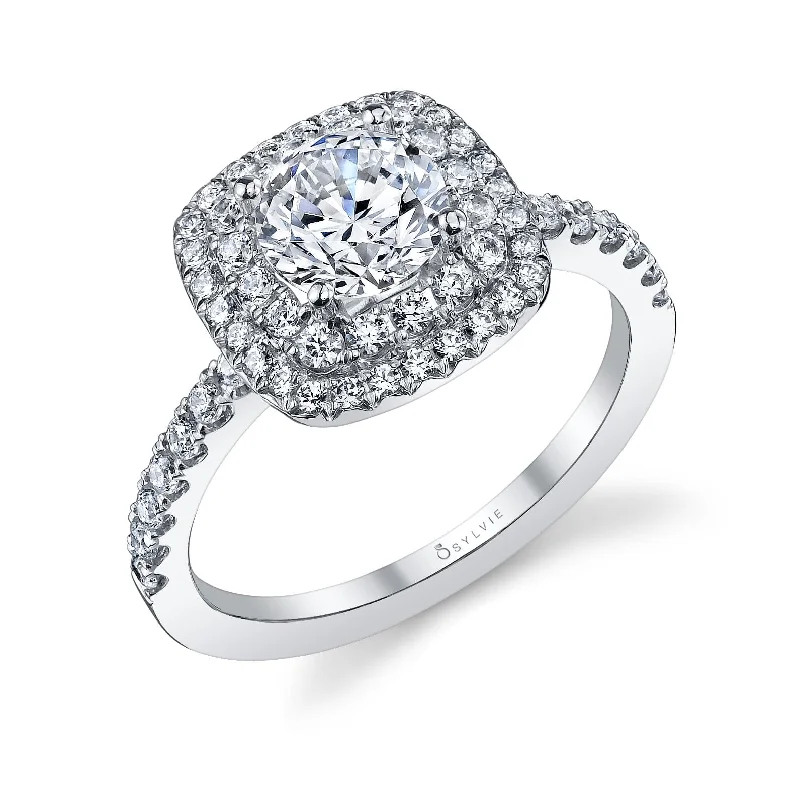 Men's Aquamarine Engagement Rings in 9K Gold with a Bezel - Set StoneSylvie Collection 14K White Gold Classic Double Halo Ring Setting Men's Aquamarine Engagement Rings in 9K Gold with a Bezel - Set StoneSylvie Collection 14K White Gold Classic Double Halo Ring Setting